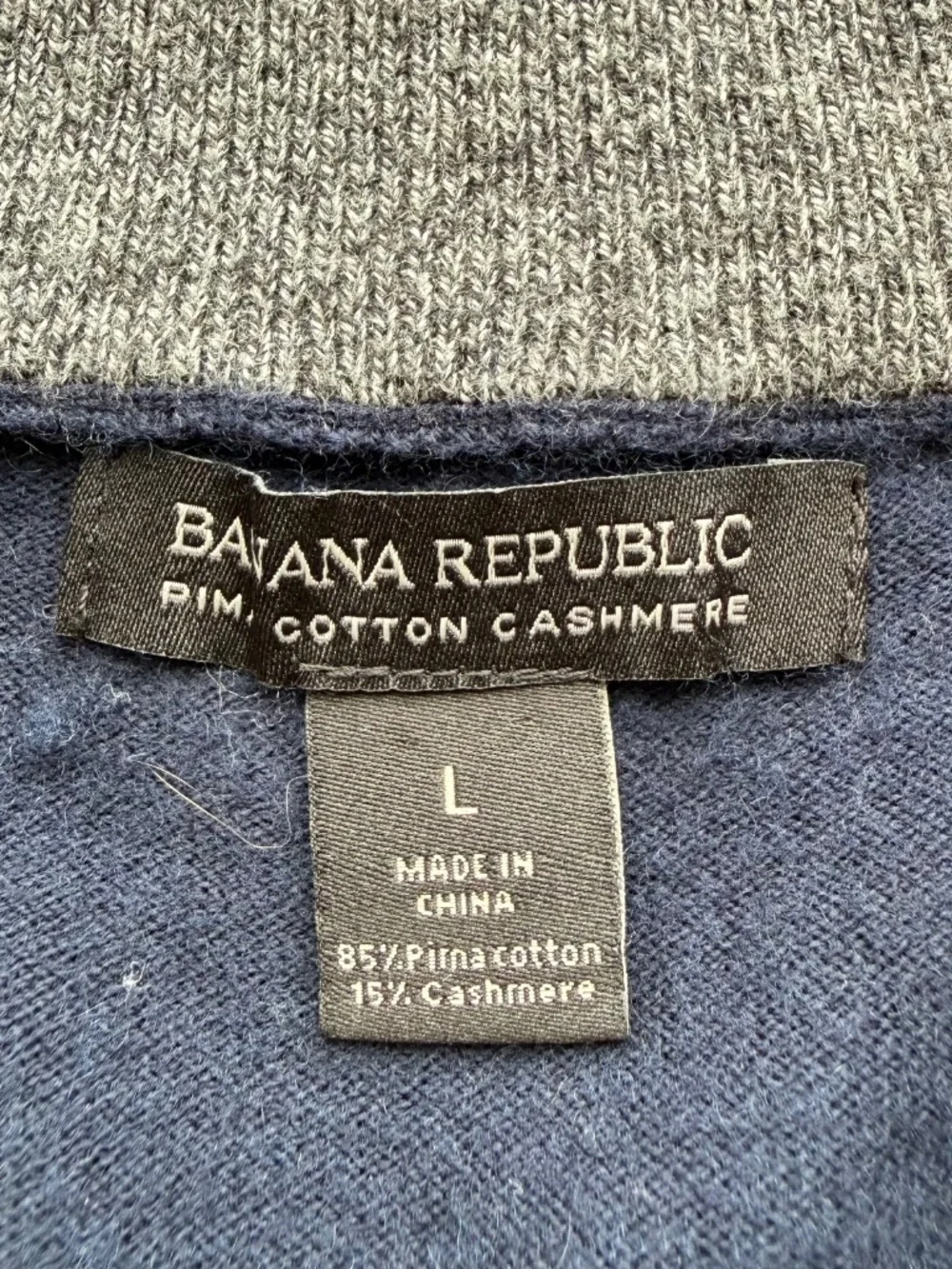 BANANA REPUBLIC Men’s Large Navy Blue Pima Cotton Cashmere 1/4 Zip Sweater